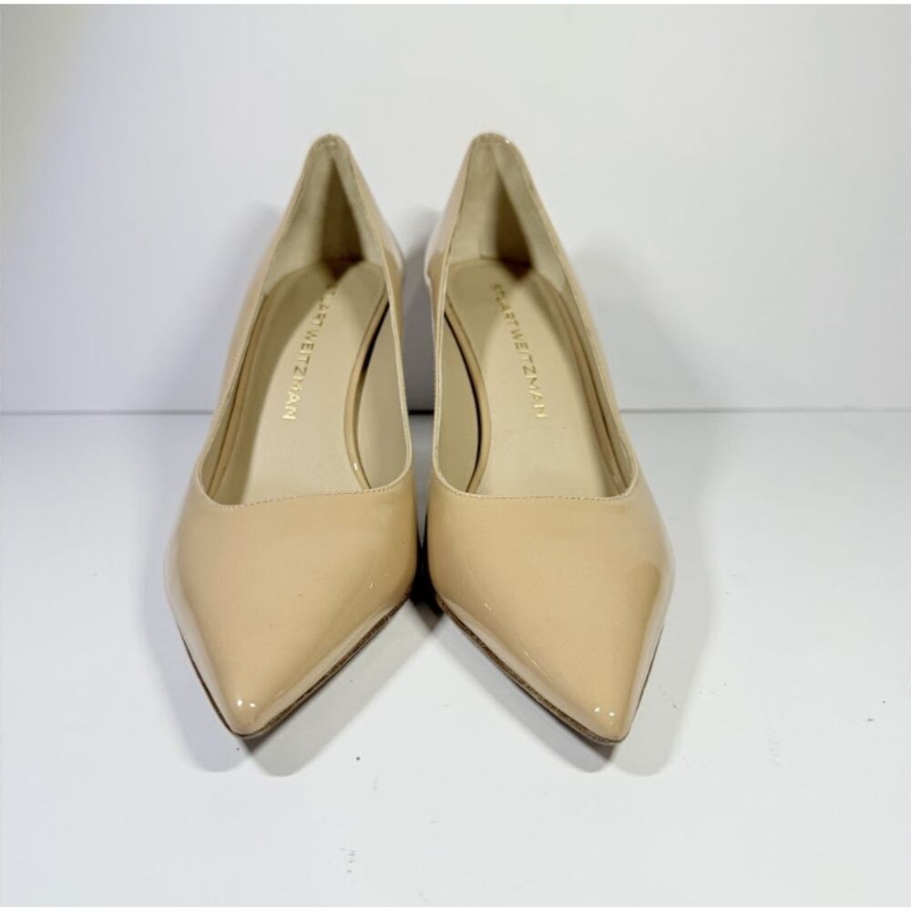 Stuart Weitzman Stuart Power Beige Patent Leather Pointed-Toe Pumps Size 8
